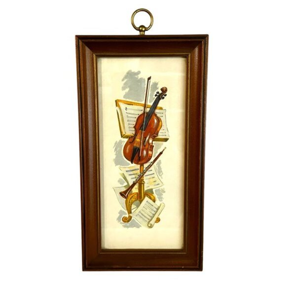 Vintage Pair Mid-Century A Lambert Orchestra Musical Instrument Framed Print EUC - Picture 3 of 8